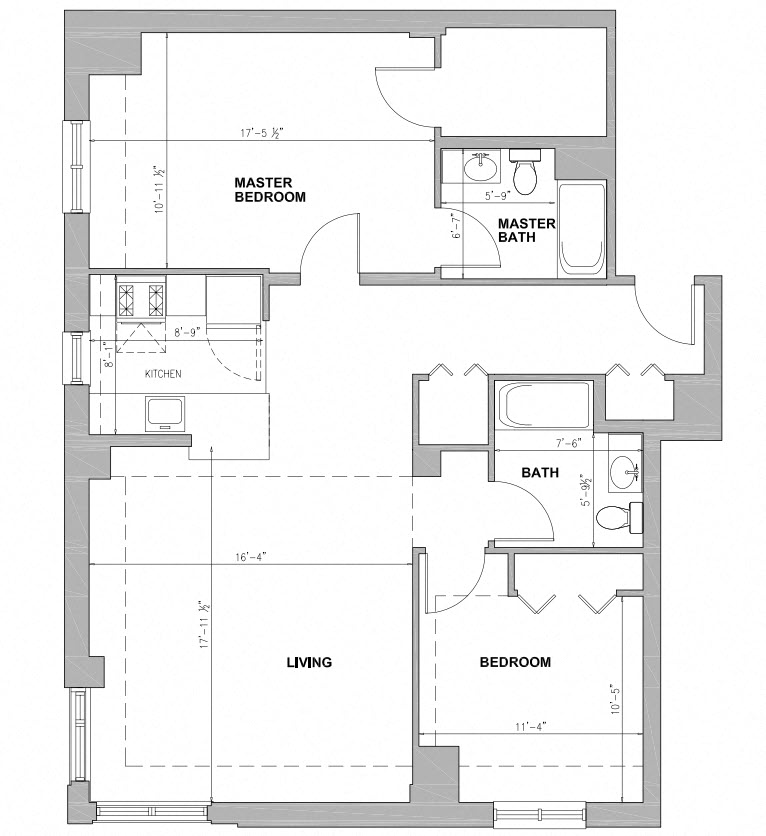 Floor plan for 2 beds, 2 baths, 1091 sqft